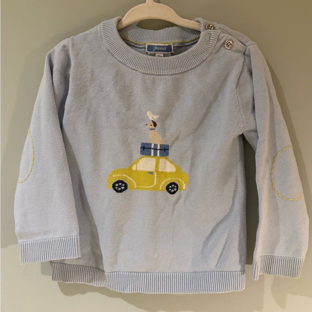Jacadi Light Blue Sweater with Yellow Car Design